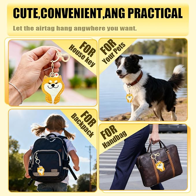 Leather Keychain for Airtag, Cute Protective Keychain Holder Compatible with Apple Air Tag,GPS Case Cover for Keys(Dog)