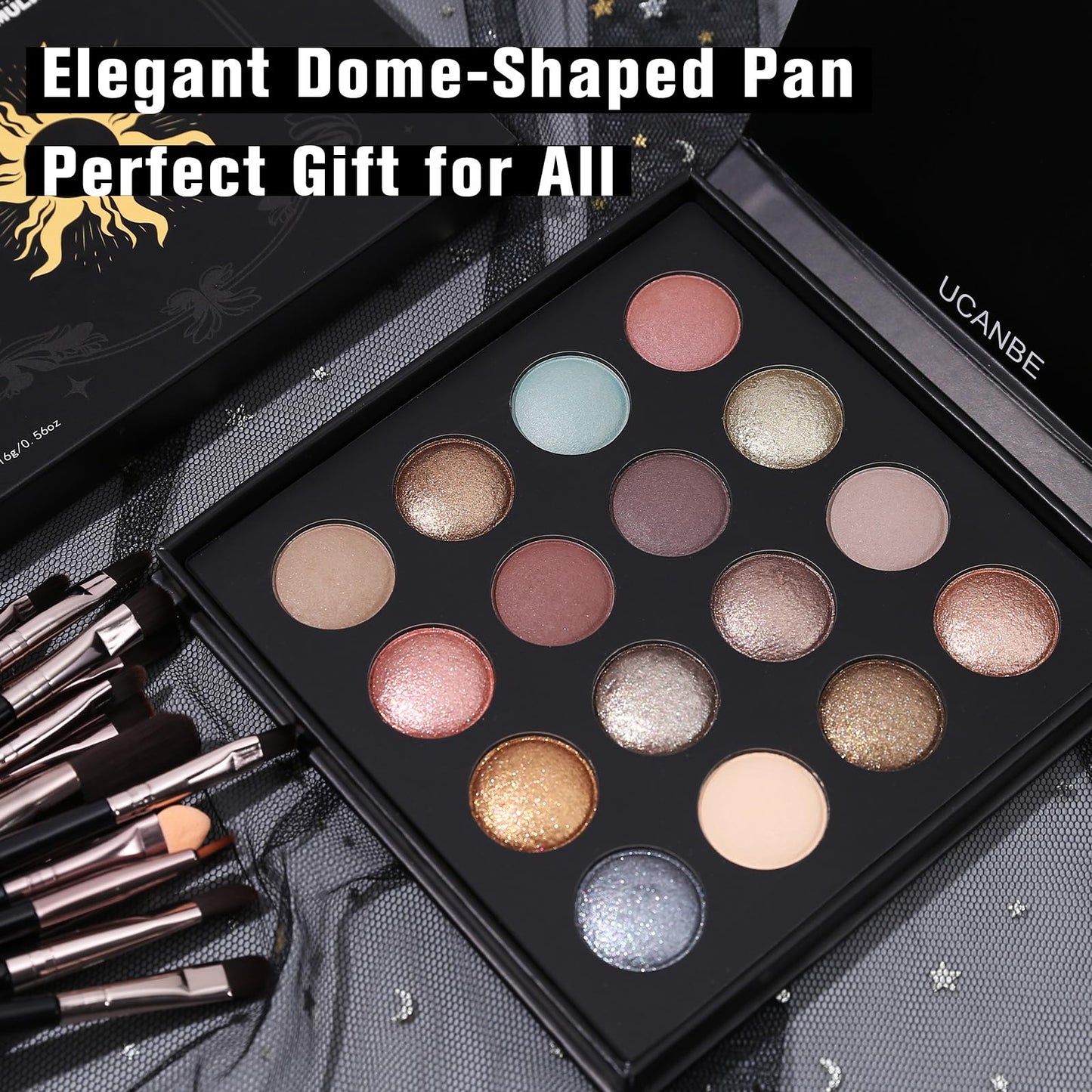 UCANBE Baked Eyeshadow Palette with 15PCS Brushes Makeup Set, 16 Color Natural Nude Matte Shimmer Metallic Eye Shadow Make Up Pallet for Women Girls, High Pigmented Long Lasting Waterproof