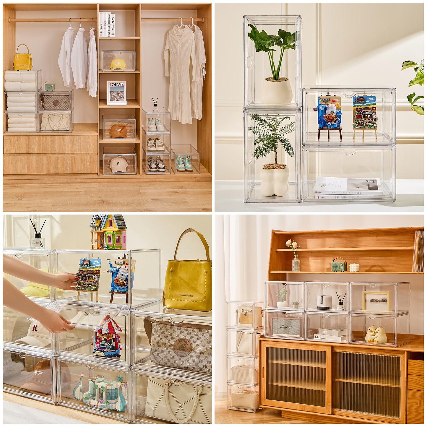 Sewup Acrylic Display Cases for Collectibles - Stackable Plastic Storage Shoe Boxes - Magnetic Lid, Figure Organizer