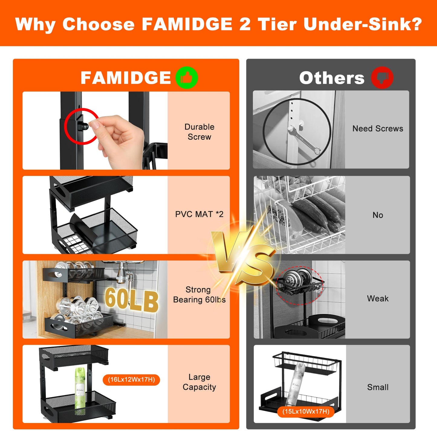 Under Sink Organizer, 2 Packs 2 Tier Under Sink Organizers and Storage, Slide Out Pull Out Cabinet Organizer Shelf, Metal Sliding Drawer for Kitchen Bathroom Pantry Cabinet Closet Organization Rack