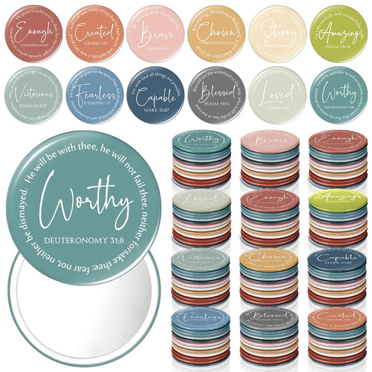 Geelin Mini Christian Gifts Mirror for Women Bulk Inspirational Bible Verse Scripture Portable Mirrors Small Church Gifts for Mother Women History Month VBS Party Favor(48 Pcs,Morandi)
