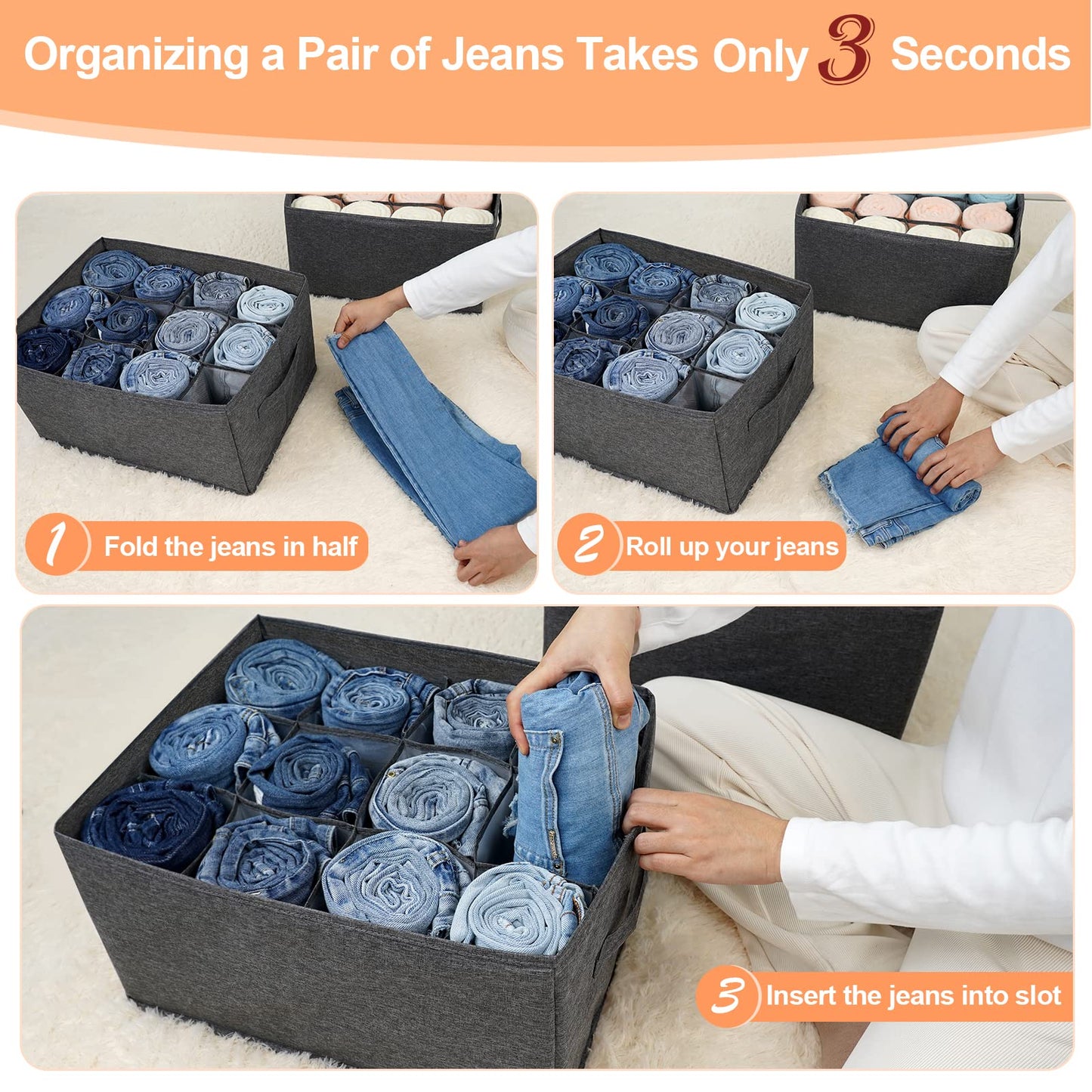EASEVE 4Pcs Closet Organizers and Storage Bins for Clothes - 12 Cell Drawers Organizer Grid Storage Box for Jeans Pants Sweater T-shirts, Wardrobe Shelf Dividers Closets Organization
