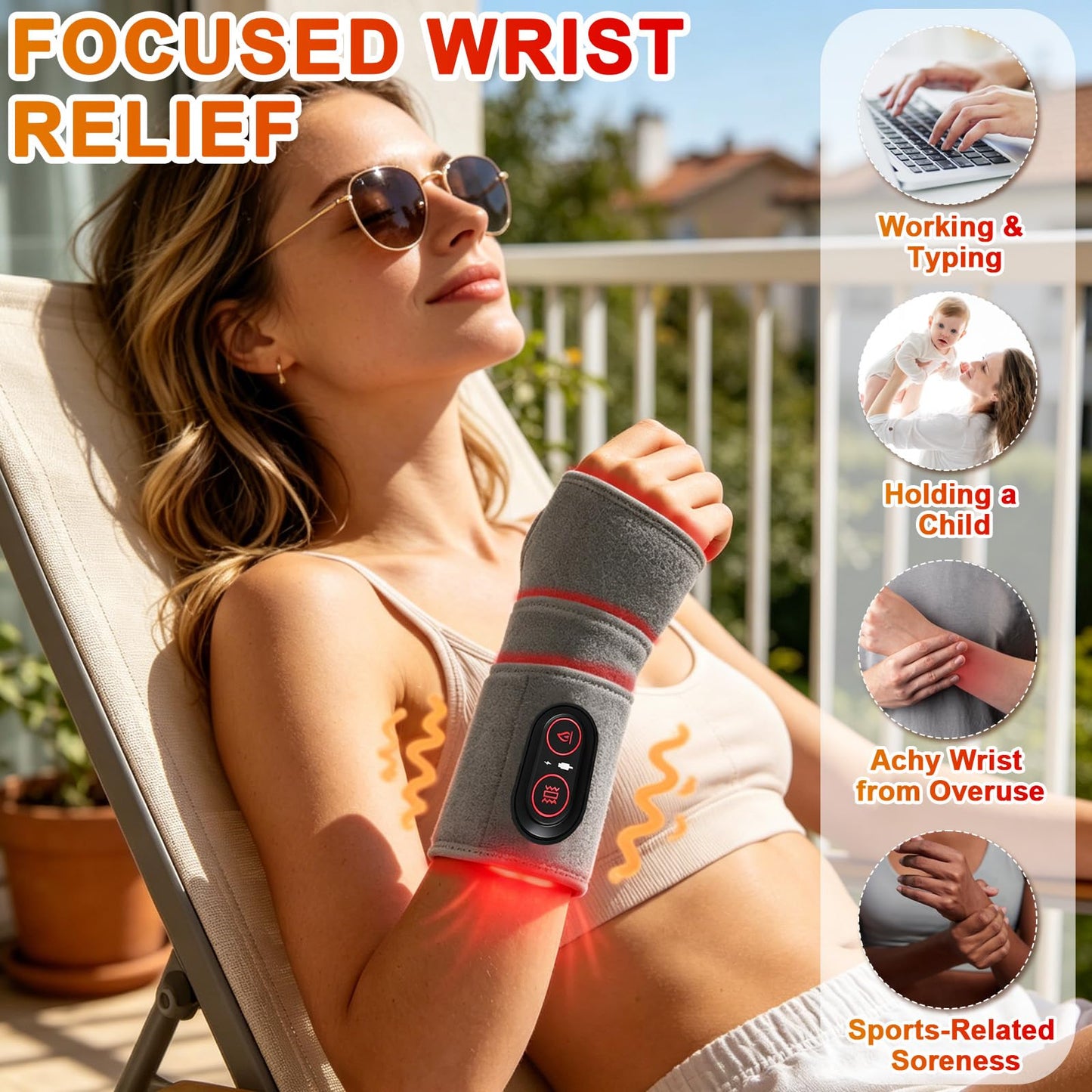 Red Light Therapy for Wrist,Portable 660nm/850nm 36 Red Light Beads Red Light Therapy for Hands with Three-Level Light Adjustment Function and Vibration Massage Effect,Therawrap for Carpal Tunnel