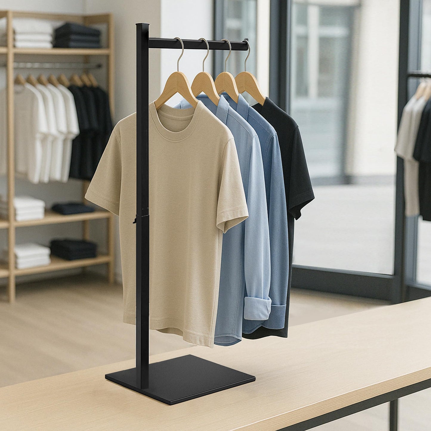 koretech Standing Clothes Rack, 21" - 36" Height Adjustable Clothes Hanger Rack Stand, Metal Clothes Rack, Clothing Display Rack, Garment Display Stand for Thrift Shops and Retail Store, Black, 1Pack