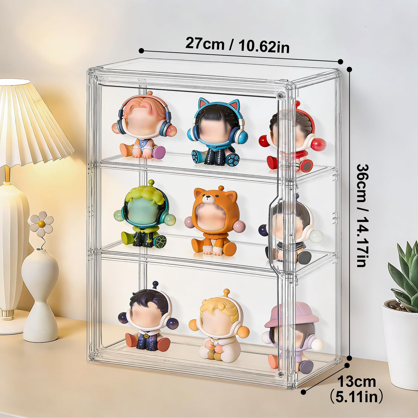 1 Pack ﻿3-Tier Clear Acrylic Display Case Wall-Mounted & Stackable Organizer with Magnetic Door, Dustproof Storage Cabinet for Collectibles Handmade Models (1, 10.6"(L) x 5.1"(W) x 14.2"(H))