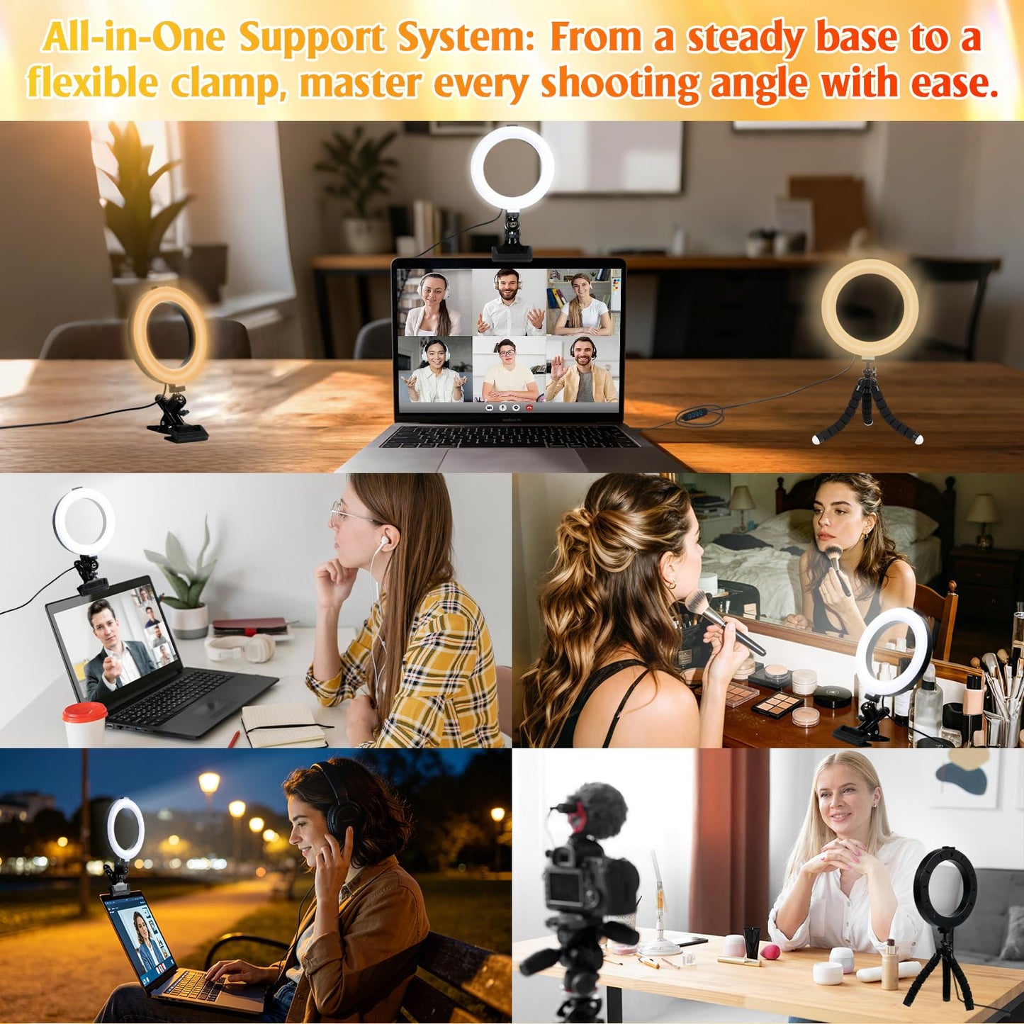 Clip on Ring Light for Laptop, TPQKA 16cm Video Conference Lighting Kit with 5 Color Temperatures & 5 Brightness Levels, Dimmable Webcam Light for Zoom Calls, Remote Working, Live Streaming