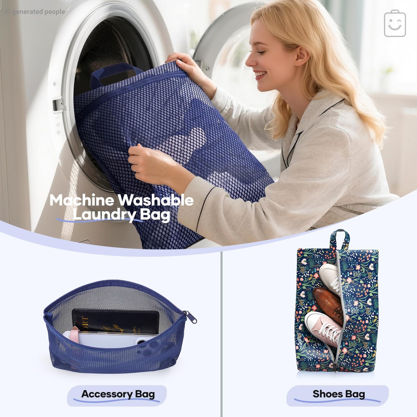 Veken 9/11 Set Compression Packing Cubes for Travel Essentials,Compressible Expandable Luggage Suitcase Organizer Bags for Clothing,Space Saver Bags with Over 1000 pcs of Mesh Holes(Dark Blue Floral)