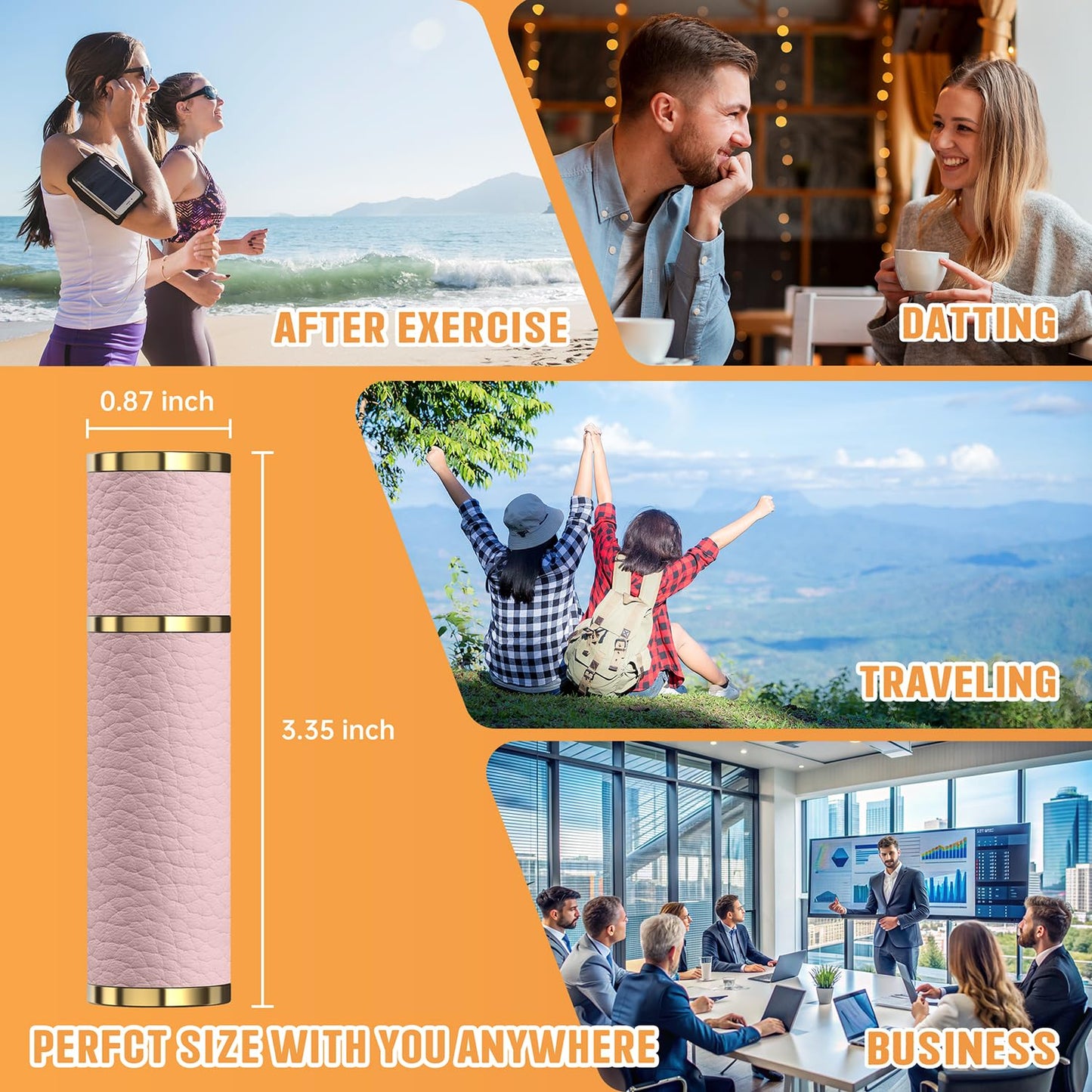 FENHON 5ml Travel Perfume Atomizer Refillable, Mini Portable Genuine Leather Cologne Sprayer, Pocket Size Empty Fragrance Spray Bottle - Gift for Women Men (Pink)