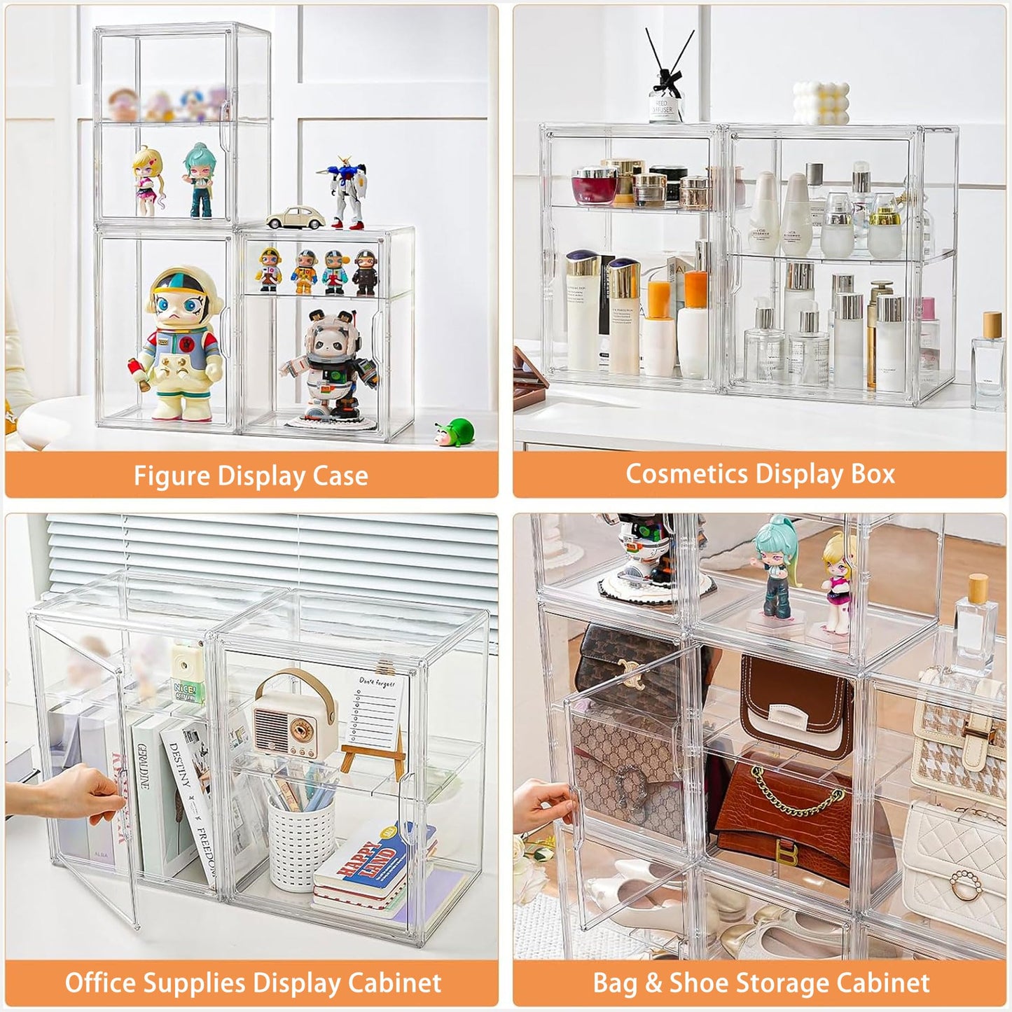 Clear Acrylic Display case for Figures, Acrylic Boxes for Display, Stackable Display Boxes for Collectibles with Magnetic Door and Removable Shelves, Figure Display for Figurines, Pop Figures, Models