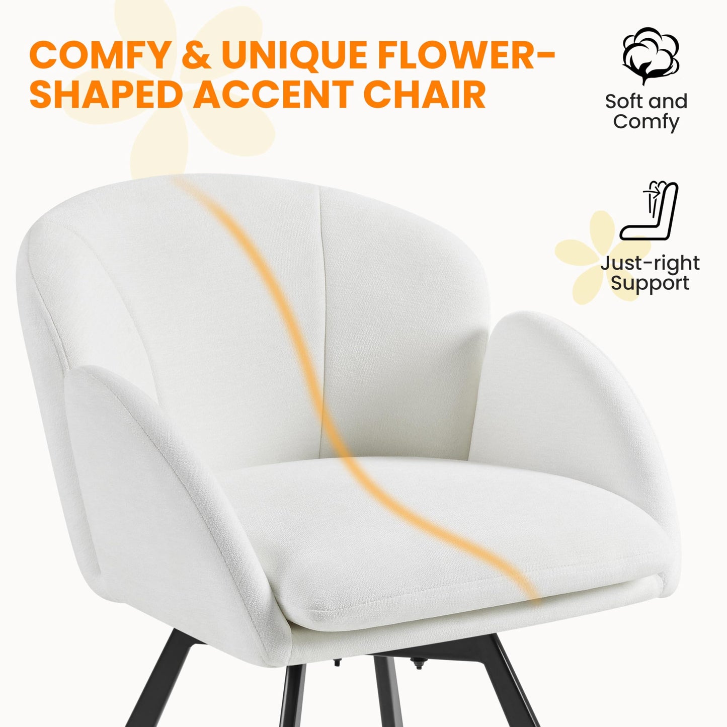 Yaheetech Swivel Accent Chair, Flower Chenille Armchair, Vanity Chair Side Chair with 360-Degree Swivel Base and Seat Cushion for Living Room/Bedroom/Home Office/Makeup, White