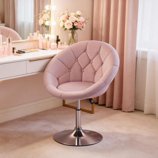 Yaheetech Pink Velvet Vanity Chair with Back, 360° Swivel & Adjustable Height, Tufted Makeup Desk Chair for Bedroom, Dressing Table & Living Room