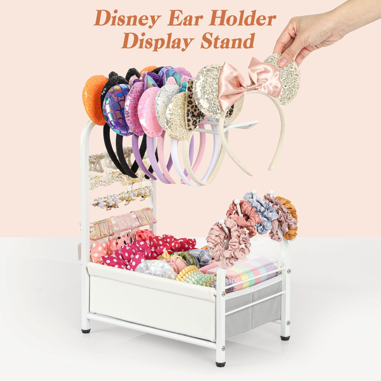Keebofly Headband Holder Stand, Versatile Hair Accessories Organizer for Scrunchies, Hair Ties, Bows & Claw Clips - Large Compact Hair Accessories Storage for Girls, Women, Babies