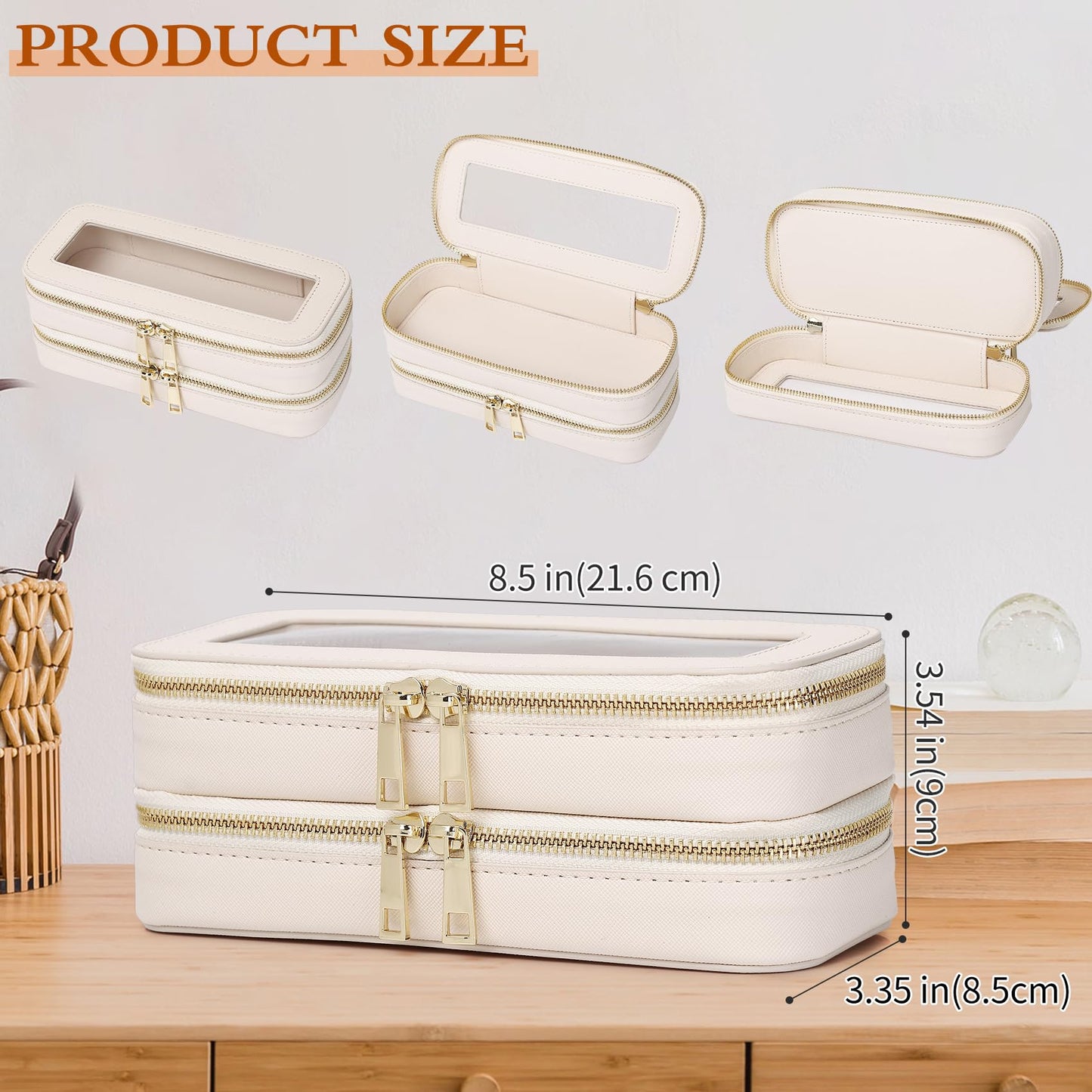 LOFOWN Double Layer Makeup Bag Makeup Brush Case Waterproof Travel Cosmetic & Toiletry Bag Purse Organizer and Car Essentials for Women (Beige, 2-Layer SLIM)