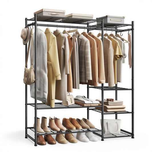 SONGMICS Portable Closet Wardrobe, Clothes Rack, Closet Organizers and Storage, Freestanding Clothing Rack with 7 Shelves, 2 Hanging Rods, Metal Frame Rack, for Bedroom, Entryway, Black ULGR010BZ03S