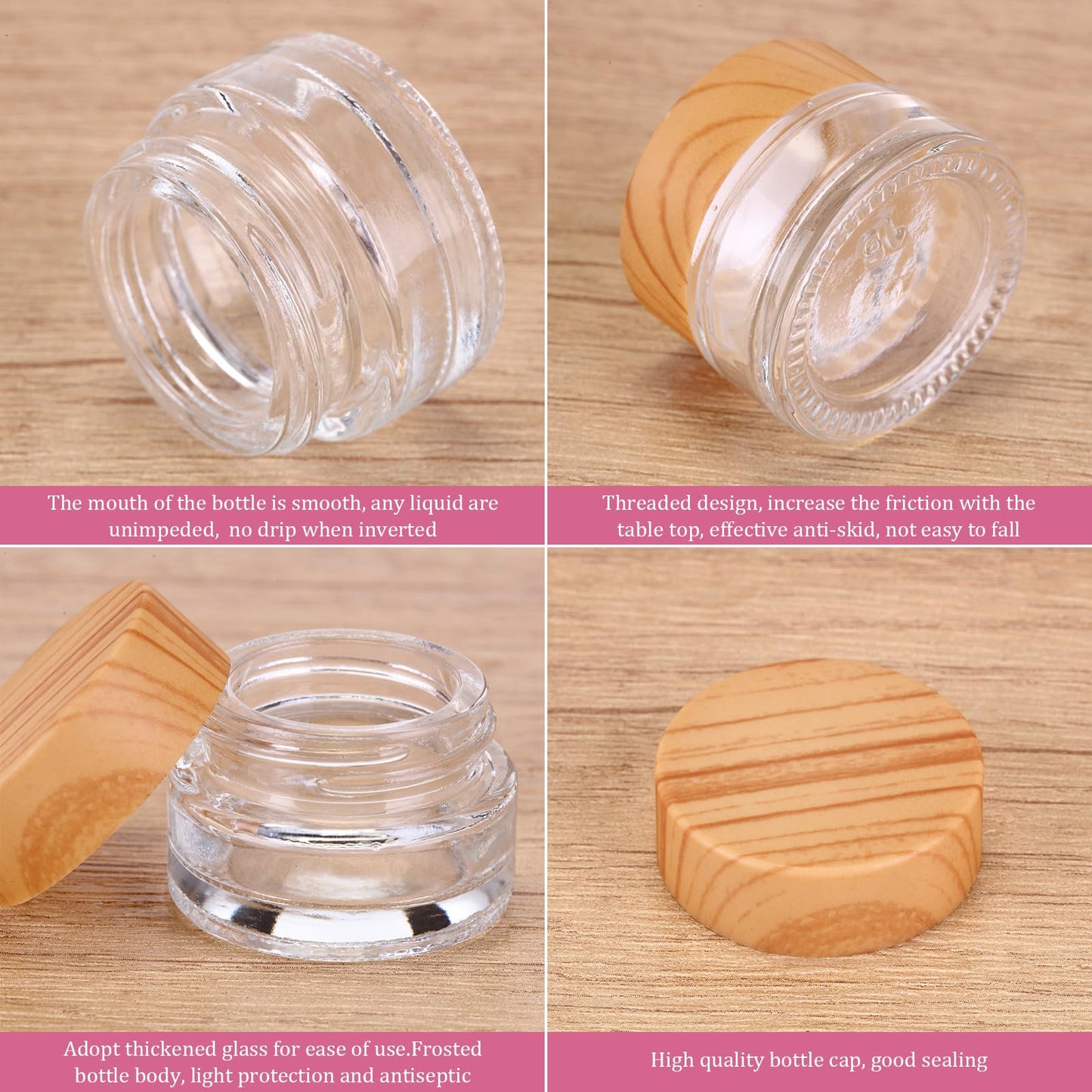 Geiserailie 12 Pcs 5 Gram Glass Cosmetic Jars with Lids Small Empty Sample Jars with Inner Liners Leak Proof Lids Makeup Sample Containers for Cream, Lotions, Powders and Ointments DIY (Clear)