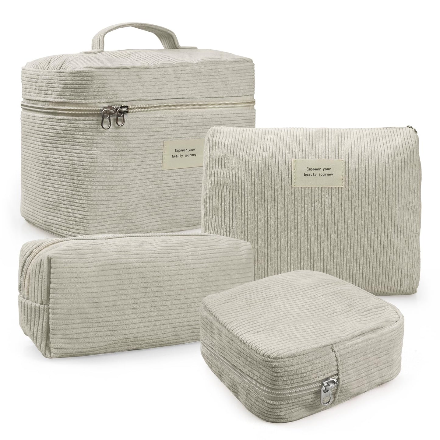 LVWNM 4 Pcs Makeup Bag for Women Corduroy Cosmetic Bag Aesthetic Cute Bags Multi Size Purse Pouch Travel Toiletry Bag Set Makeup Organizer with Zipper(Beige)