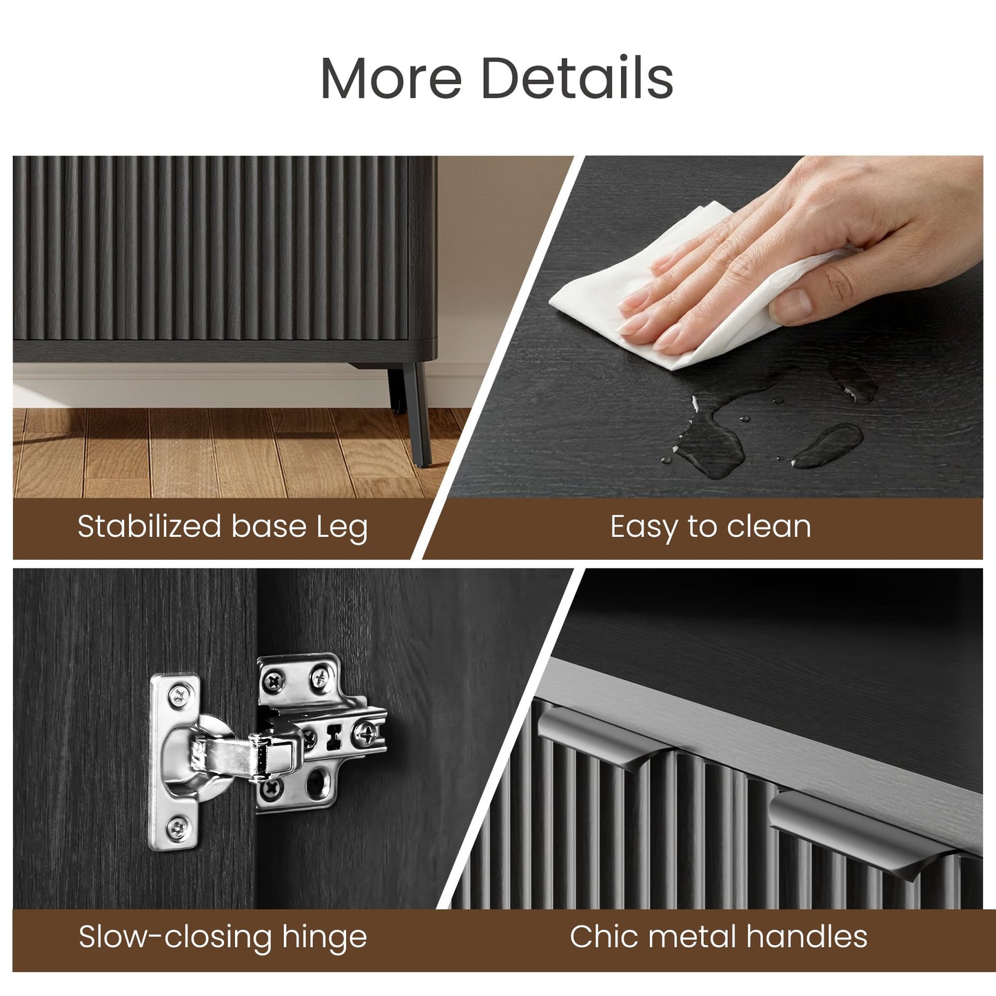 Fatmok Fluted Buffet Cabinet with Storage, 31.4" Wide Wood Sideboard Credenza with 2 Doors & Open Storage Shelf, Modern Coffee Bar Table for Living Room Kitchen Dining Room,Black Grey