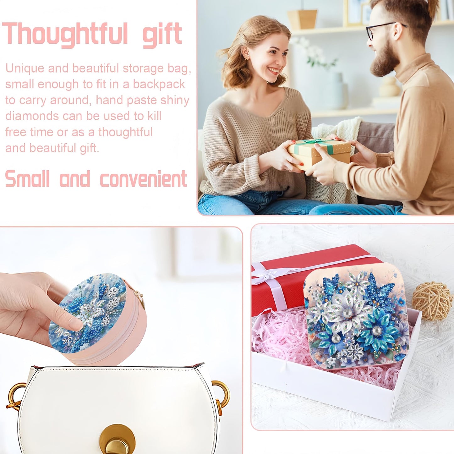 DDGYP 2 Pack Diamond Painting Jewelry Storage Box, Diamond Art Kits for Adults, PU Leather Portable Travel Small Jewelry Organizer Case 3.9×3.9×2 Inch