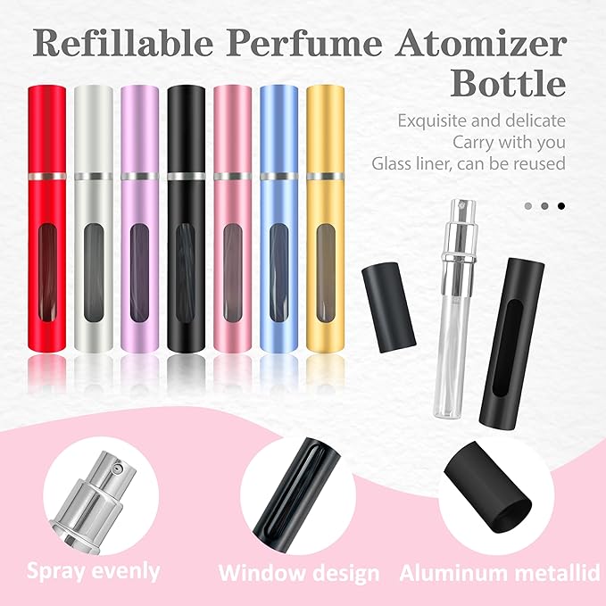 2 Pack Refillable Mini Perfume Atomizer Bottle，Portable Separate Bottles，Travel and Outings Spray Boxes Dispensers 5ml/0.2oz (Silvery)