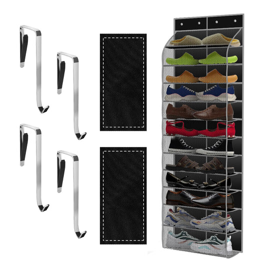 Kotkn Over The Door Shoe Organizer with 12 Large Breathable Pockets - Durable Hanging Storage for the Entire Family's Shoes (Black)