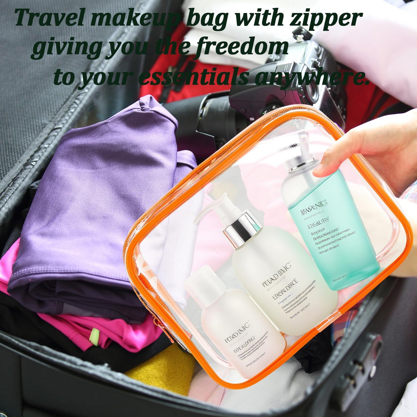 YOQIVEXU 6 Pieces Clear Makeup Bags Bulk, TSA Approved Toiletry Bag PVC Clear Cosmetic Toiletries Pouch with Zipper, Waterproof Vinyl Plastic Organizer Case for for Women Carry-on Travel Essentials