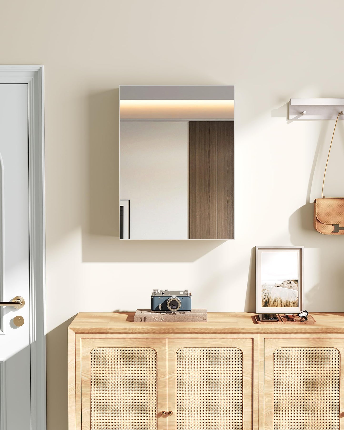 CHOEZON Bathroom Medicine Mirror Cabinet, 17.7'' x 23.6'', Wall-Mounted Bathroom Vanity with Mirror, Bathroom Medicine Cabinet with Storage Function, Hanging Storage Cabinet, Adjustable Shelves, White