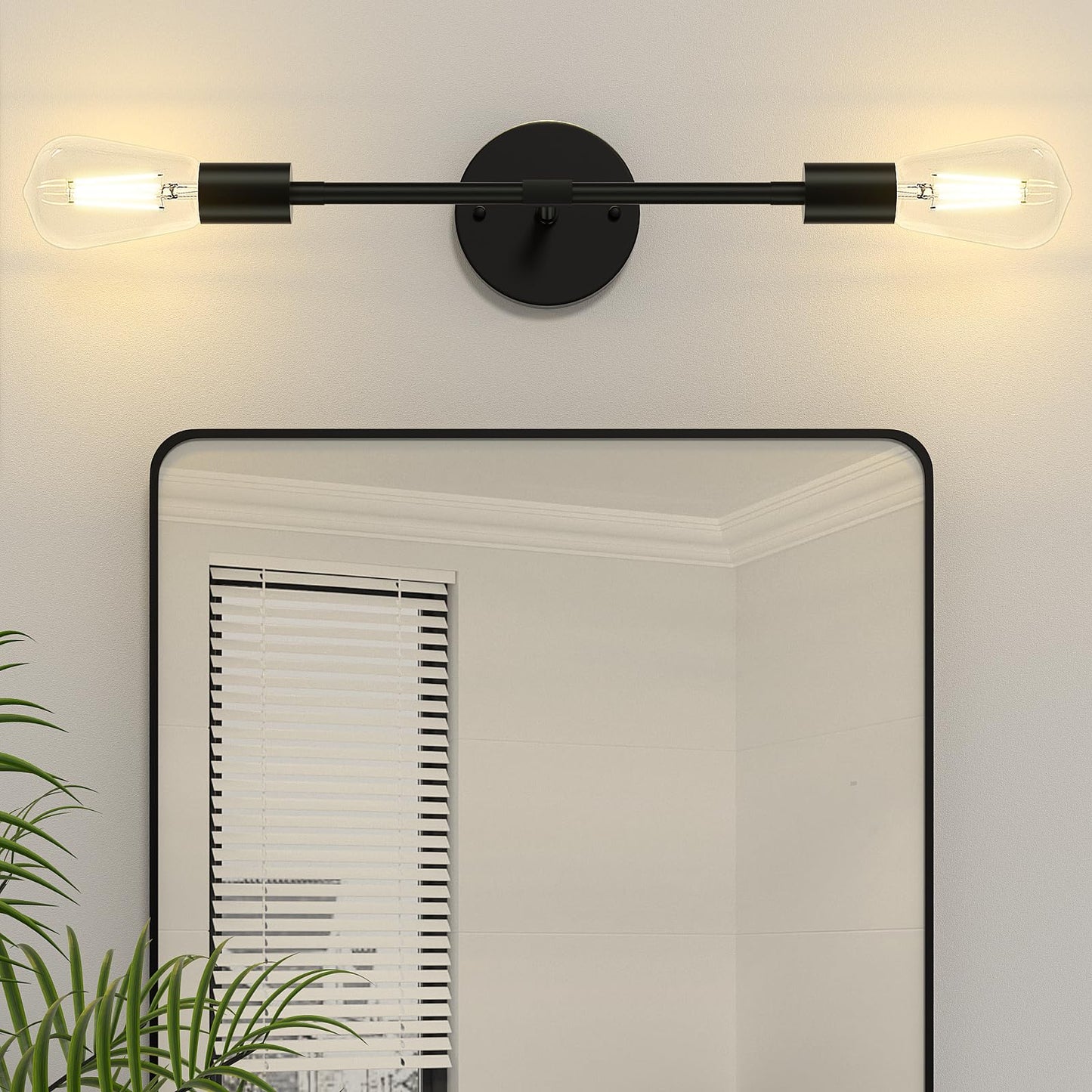 FadimiKoo 2-Light Black Bathroom Lighting Over Mirror, Modern Sconces Wall Light Fixtures, Indoor Semi Flush Mount Ceiling Light for Hallway Bedroom Kitchen (1 Pack)