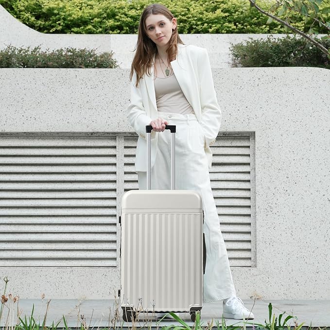 Merax 3 Piece Luggage Sets, Hardside Lightweight Carry on Suitcase,Durable Expandable Luggage with Travel Bags Spinner Wheels and TSA Lock,White Grey