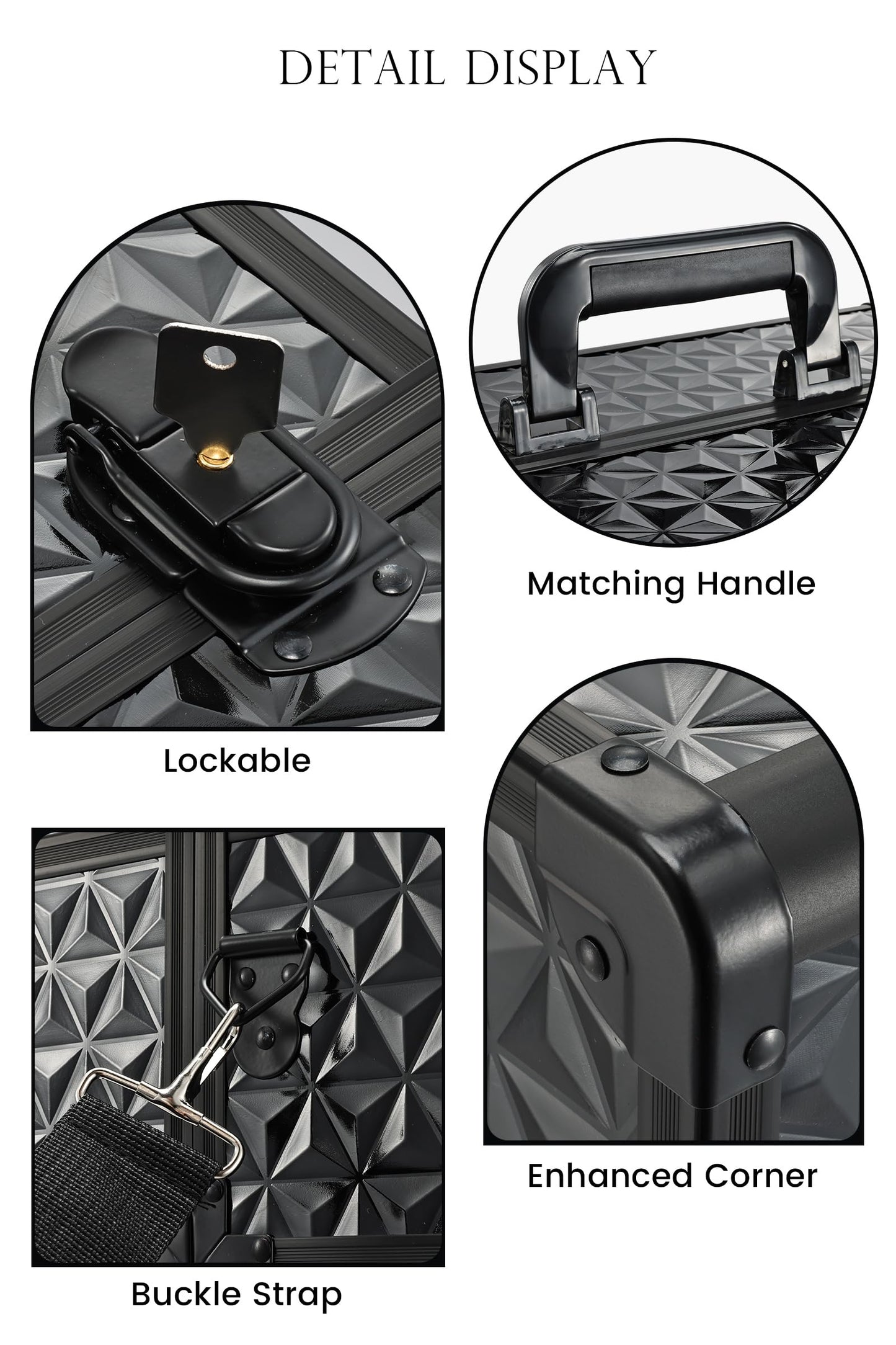 Joligrace Makeup Train Case Professional Cosmetic Organizer Aluminum Storage Box with 4 Adjustable Dividers Trays Lockable Portable with Shoulder Strap - Black