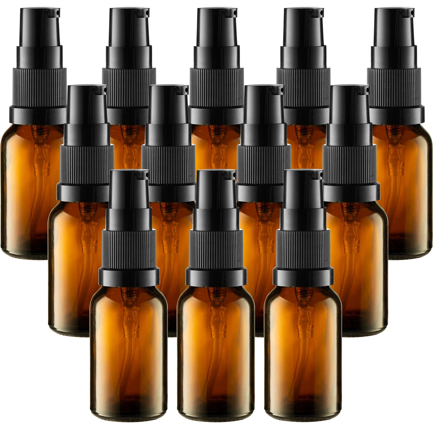 VitalUp 12 Pack Empty Refillable Glass Amber Pump Bottle Ideal for Lotion Cream Essential Oil Travel Small Container, 15ml