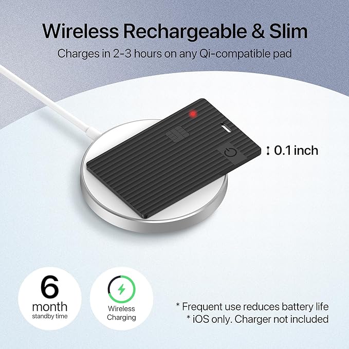 Slim Wallet Tracker Card 2 Pack, [Apple MFi Certified], Wireless Charging Bluetooth Finder, Credit Card Size Locator, IP67 Waterproof, Works with Apple Find My for Wallet, Keys, Bags, iOS Only