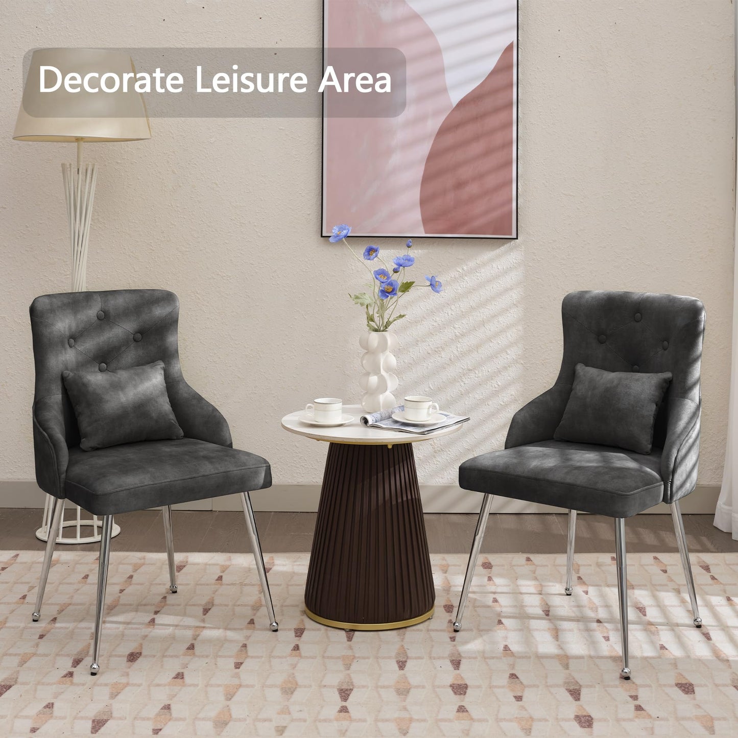 UDAX Velvet Vanity Chairs with Back, Upholstered Makeup Chair No Wheels with Metal Legs & Lumbar Pillow for Living Room/Makeup Room/Bedroom/Home Office/Kitchen