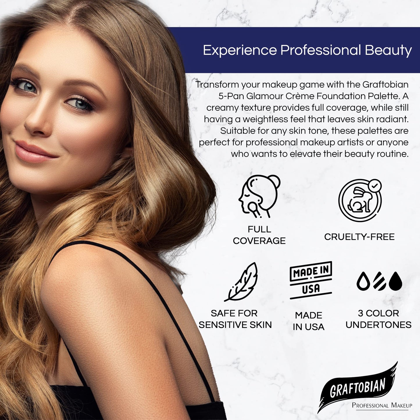 Graftobian HD Glamour Crème Foundation Palette (Ultra-Lights) - High Definition 5 Color Makeup Palette, Cream Based Foundation Concealer and Contour Palette, Full Coverage - Lightest Skin Shades