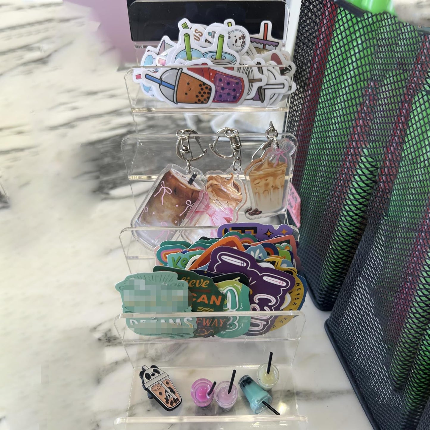 MOUYAT 6 Tier Acrylic Display Stand Clear Riser Display Shelf, Acrylic Wallet Display Stand Holder, Greeting Card Display Riser for Pops Figure, Makeup, Sunglasses, Purse, Jewelry, 9.2x3.9x8.4Inch