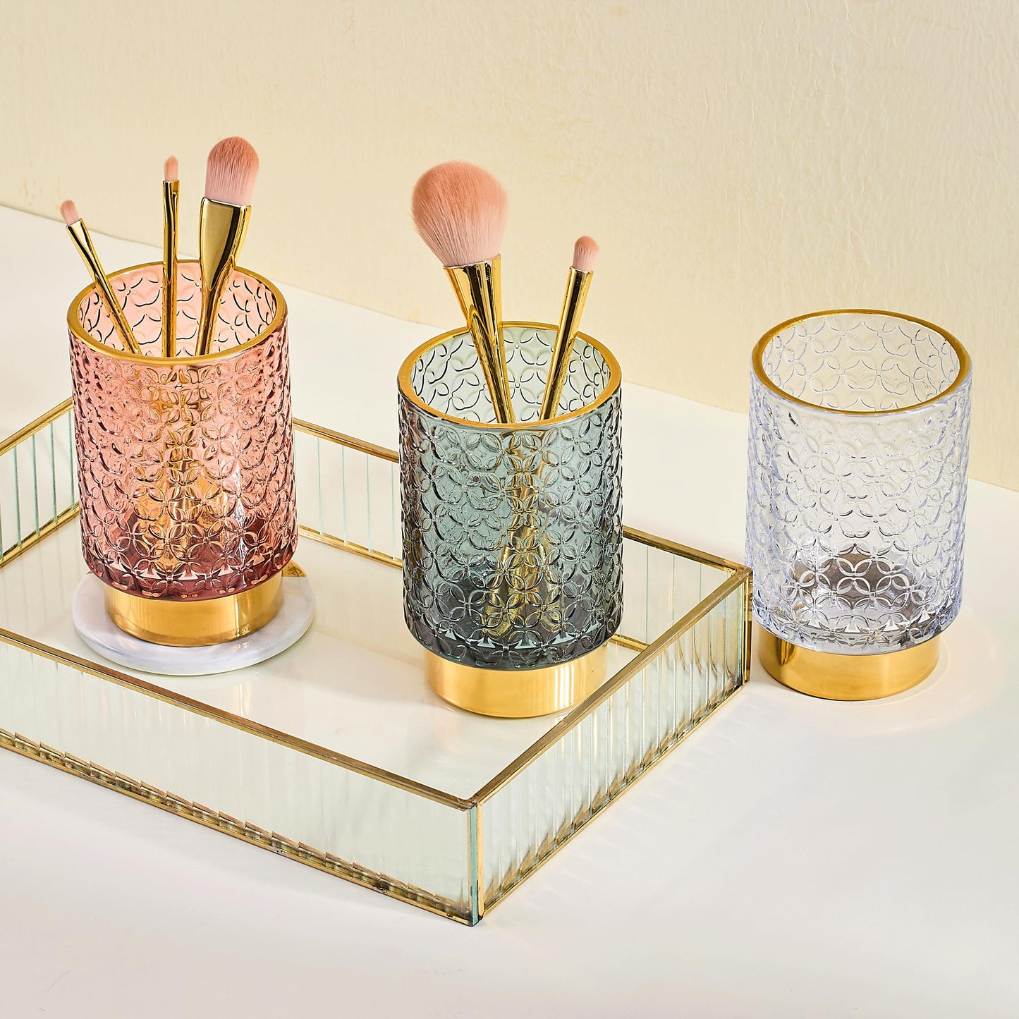 LEICURACE Makeup Brush Holder Organizer,Toothbrush Holders,Desk Pen Pencil Holder,Multifunctional Vintage Glass Brush Cup（A44-4-US）
