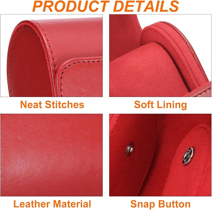 HARFINGTON Watch Roll Travel Case Single Slot Portable Leather Watch Case for Men and Women, Watches Storage Organizer with Removable Pillows for Traveling, Display, Home Storage, Red