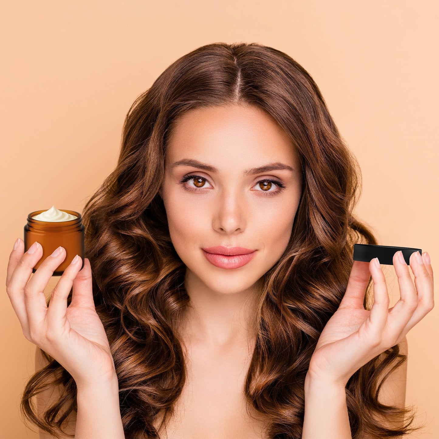 Bumobum 70 Pack 2 oz Small Glass Jars with Lids, Amber Glass Cosmetic Jars with Inner Liners, 60ml Round Empty Sample Containers for Lotion, Cream, Salve, Powders and Ointments Storage