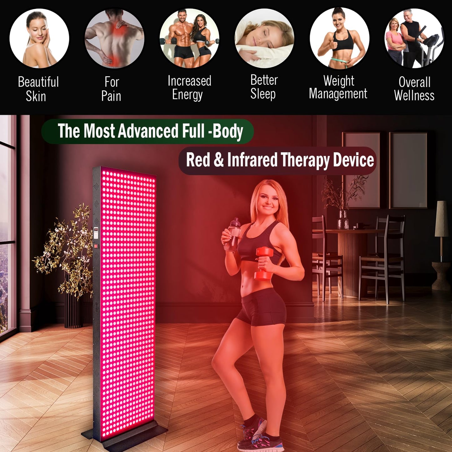 EXESAS Red Light Therapy Device for Full Body, 630nm, 660nm, 810nm & 850nm, Near Infrared Dual-Chip Clinical Grade LED Panel for Smooth Skin, Weight, Pain and Overall Wellness (800LED)