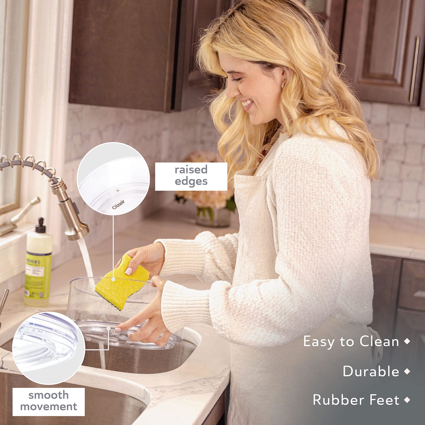 Oizeir Lazy Susan Turntable (2-Pack) - Clear Acrylic, Rotates 360 Degrees, Easily Organize Your Fridge, Cabinet or Counter - Carousel Storage for Food, Spices, Cosmetics