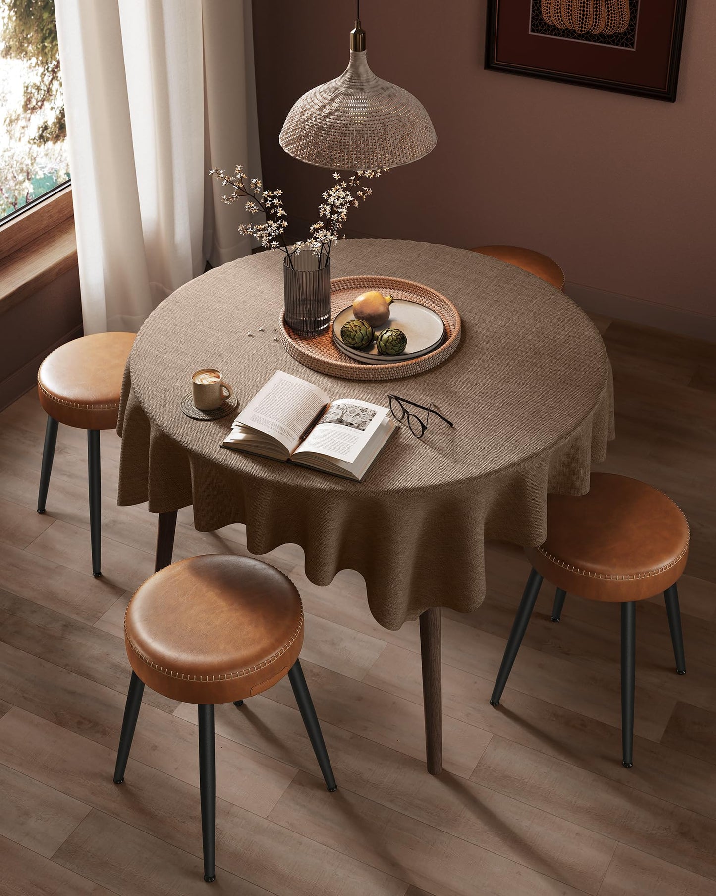 VASAGLE EKHO Collection - Dining Chairs Stools Set of 2, Upholstered Kitchen Chairs, Vanity Stools, Synthetic Leather with Stitching, Mid-Century Modern, 19-Inch Tall, Easy Assembly, Caramel Brown