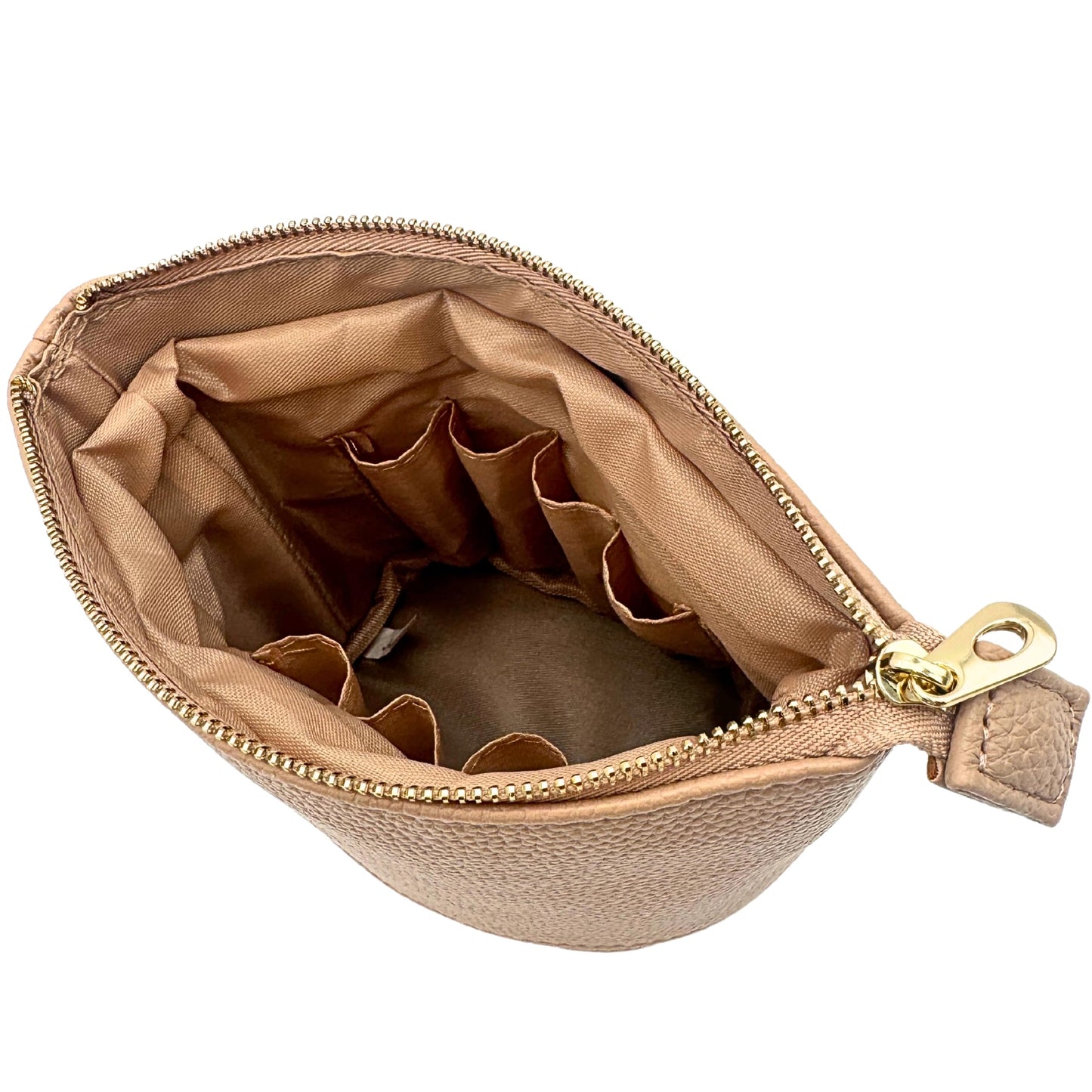 JAZD Convertible Travel Makeup Brush Bag, Stand-Up Brush Holder Pouch For Easy Access, Cosmetic Case Organizer (BEIGE)
