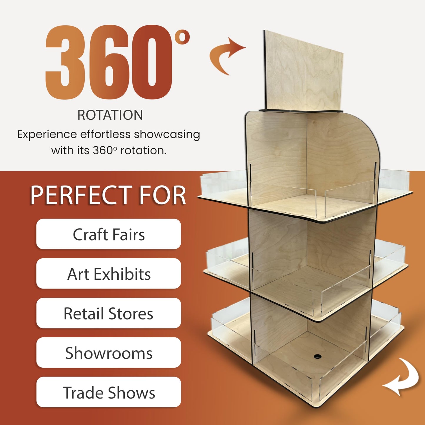 Versatile 4-Sided Rotating Display Stand for Candy, Snacks, Jams, Produce and More - Ideal for Craft Shows, Farmers Markets, and Retail Stores - 12 Shelves, Heavy-Duty Design, Easy Setup (Natural)