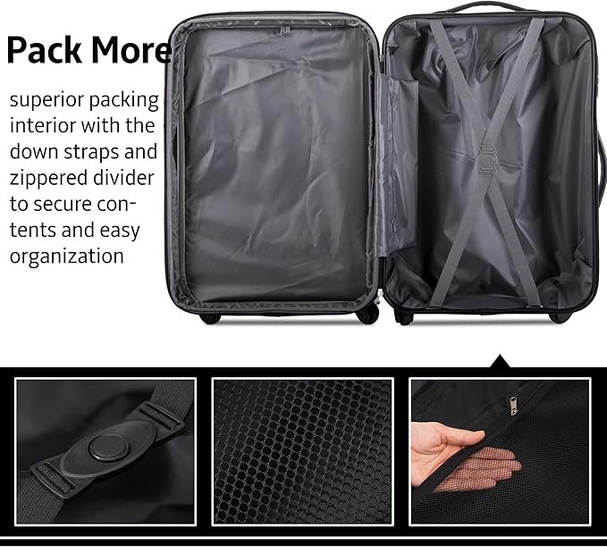 Merax Luggage Sets 3 Piece Suitcase Set 20/24/28,Carry on Luggage Airline Approved,Hard Case with Spinner Wheels,Pink