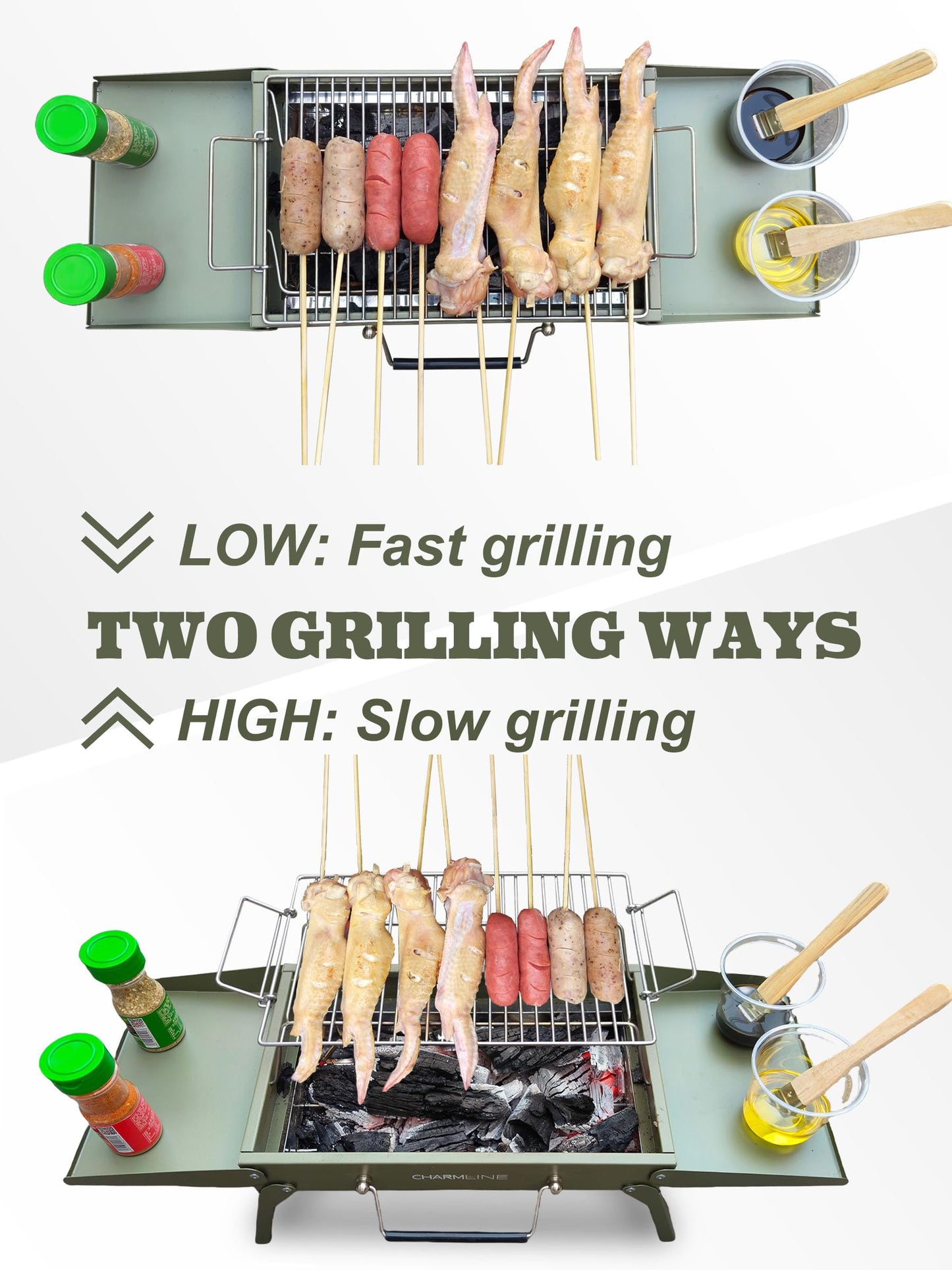 Charmline 14 x 9 inches Small Portable Charcoal BBQ Grill, Foldable Compact Camping Barbecue for 1–3 People, Ideal for Garden, Beach, Picnic & Tabletop Use, Green