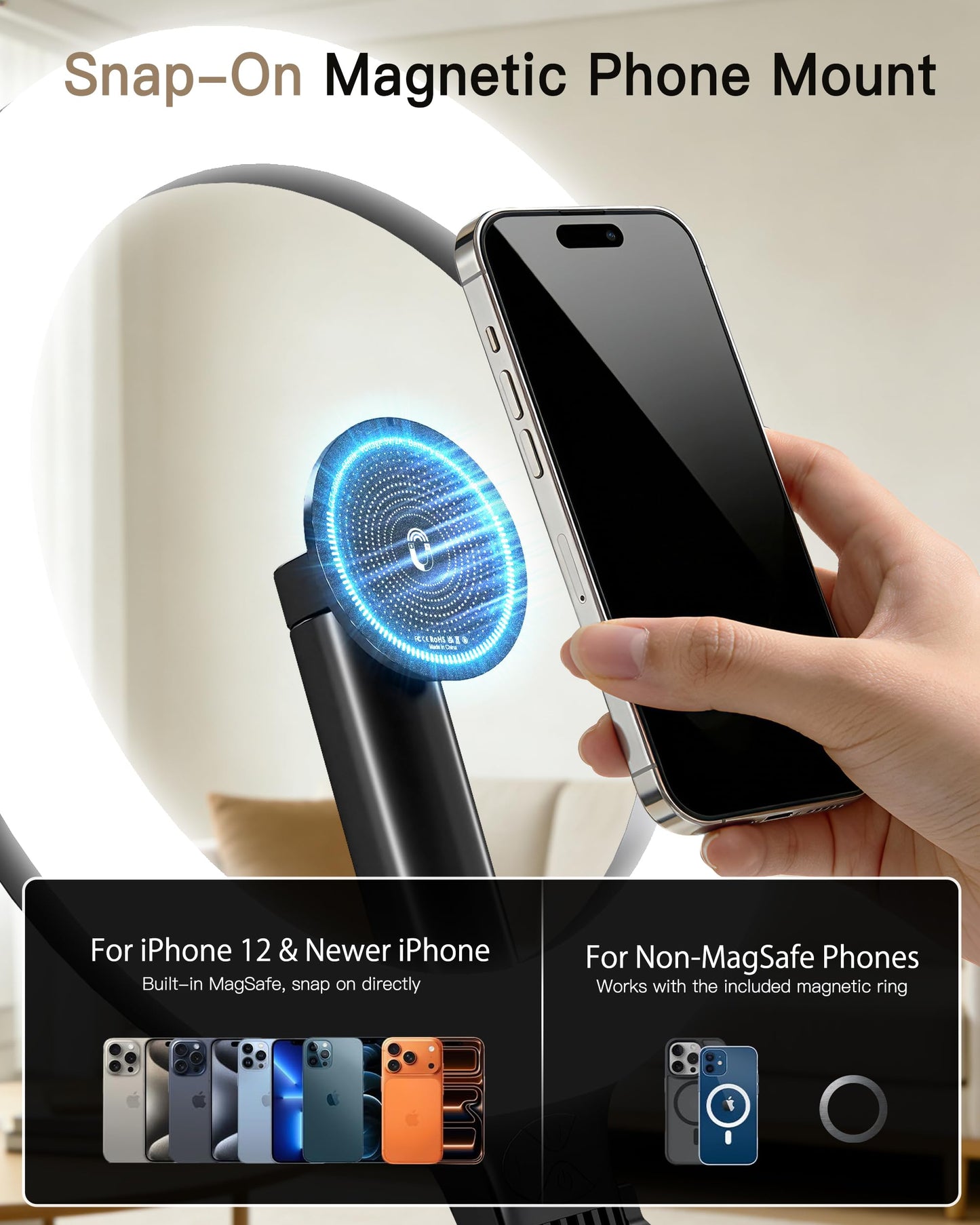 NiceVeedi 10.2” Magnetic Desk Ring Light with Stand, 5000mAh Rechargeable Desktop Ring Light for Phone，3 Color Foldable Selfie Light for Live Stream/Makeup/TikTok/YouTube/Photography/Zoom/Vlogging