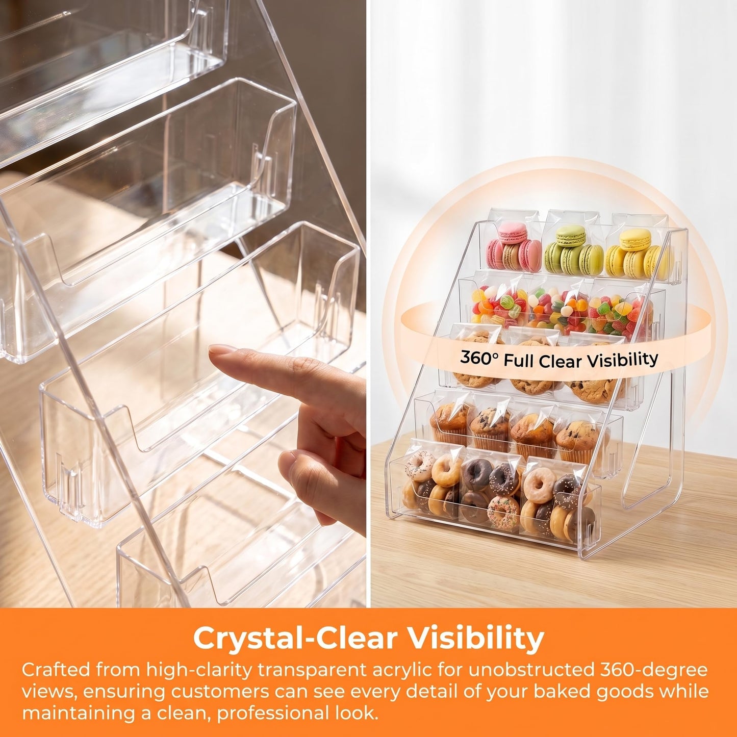 VKAXRMZTP 5-Tier Clear Acrylic Cookie Display Stand, Rectangular Shelves, Clear Tiered Dessert Stand for Bakers Vendors, Professional Display Riser for Cookies, Cupcakes, Muffins & Pastries