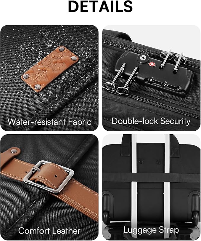 Rolling Laptop Bag, Briefcase for Men and Women, 17 Inch Computer Bag with Wheels Underseat Carry on Luggage, Laptop Briefcase Case for Work, Travel, College Teacher, Mobile Office Bag, Brown