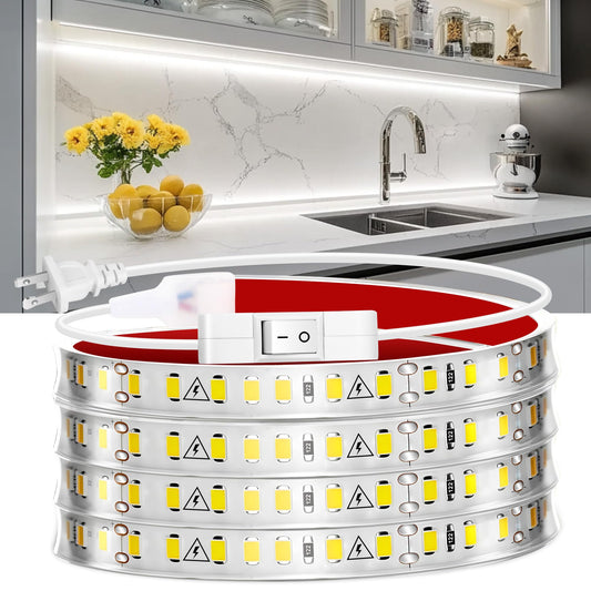 maylit Under Cabinet Strip Lighting Plug in 72in, Ultra Bright Small LED Light Bar, 6000K Cool White, 110V-120V Wired Lights for Kitchen Cabinet, Counter, Workbench, Desk, Closet, Shelf, Indoor