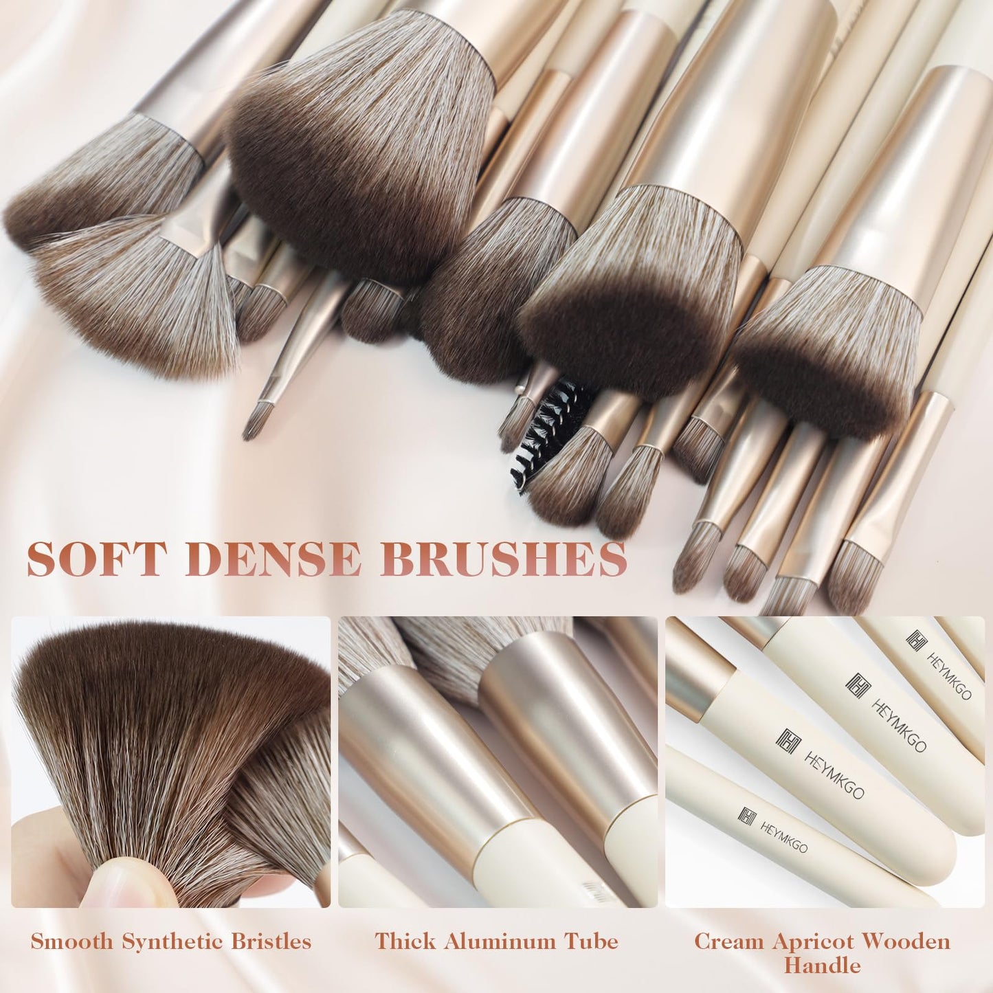 15PCS Champagne Gold Makeup Brushes & 22Pcs Makeup Brushes Set Professional with Fold Case Make up Brushes Gift Set