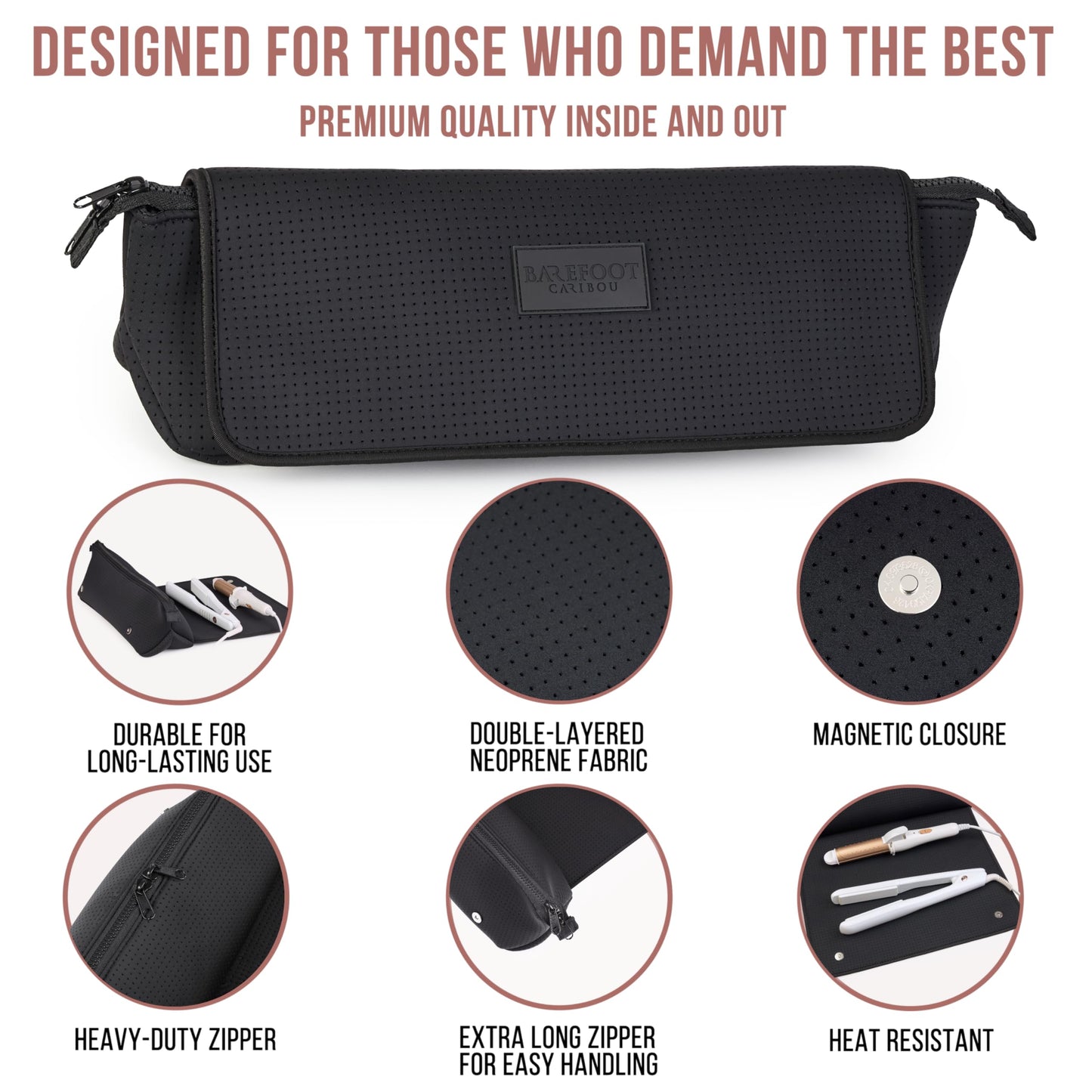 BAREFOOT CARIBOU Hair Tools Travel Bag and Heat Resistant Mat (15.5") for Flat Irons, Straighteners, Curling Iron, and Haircare Accessories, 2-in-1 design, Interior Pockets, Organizer (Mesh Black)